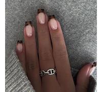 Press On Nails - 24Pcs Short Square False Nails Leopard Charms Design - Brown French Cheetah False Nail - Removable Glue-on Nails Fake Nail Acrylic Full Cover Nail Women Girls