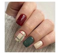 Press On Nails 24pcs Short Square False Nails Press On French Fairy Pink Glitter Gold Diamond Hill Veins Full Cover Detachable Nail Tips(Color-03)
