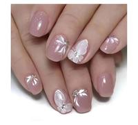 Press On Nails 24pcs Short Square False Nails Press On French Fairy Pink Glitter Gold Diamond Hill Veins Full Cover Detachable Nail Tips(Color24)