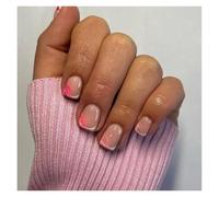 Press On Nails 24pcs Short Square False Nails Press On French Fairy Pink Glitter Gold Diamond Hill Veins Full Cover Detachable Nail Tips(Color17)