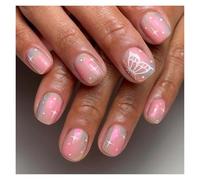 Press On Nails 24pcs Short Square False Nails Press On French Fairy Pink Glitter Gold Diamond Hill Veins Full Cover Detachable Nail Tips(Color26)