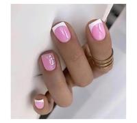 Press On Nails 24pcs Short Square False Nails Press On French Fairy Pink Glitter Gold Diamond Hill Veins Full Cover Detachable Nail Tips(Color25)