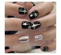 Press On Nails 24pcs Short Square False Nails Press On French Fairy Pink Glitter Gold Diamond Hill Veins Full Cover Detachable Nail Tips(Color19)
