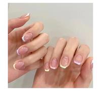 Press On Nails 24pcs Short Square False Nails Press On French Fairy Pink Glitter Gold Diamond Hill Veins Full Cover Detachable Nail Tips(Color9)