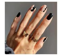 Press On Nails 24pcs Short Square False Nails Press On French Fairy Pink Glitter Gold Diamond Hill Veins Full Cover Detachable Nail Tips(Color-07)