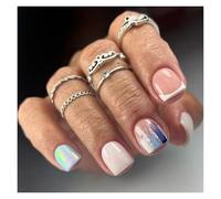 Press On Nails 24pcs Short Square False Nails Press On French Fairy Pink Glitter Gold Diamond Hill Veins Full Cover Detachable Nail Tips(Color22)