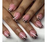Press On Nails 24pcs, Square Acrylic Fake Nails with Leopard Print Design, Full Coverage Reusable Artificial Nails for Women, Easy Application for Salon, Party, Wedding, Daily