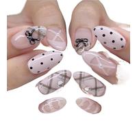Press on nails 24pcs Sweet False Nail Patches Detachable Fake Nail Tips Almond Press On Nail for Manicure(Color19)