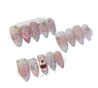 Press on nails 24pcs Sweet False Nail Patches Detachable Fake Nail Tips Almond Press On Nail for Manicure(Color28)