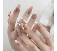 Press On Nails 24pcs Wearable Pink Press On Fake Nails Tips With Glue false nails design Butterfly Lovely Girl false nails With Wearing Tools False Nails(E044)