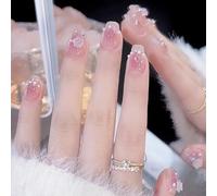 Press On Nails 24pcs Wearable Pink Press On Fake Nails Tips With Glue false nails design Butterfly Lovely Girl false nails With Wearing Tools False Nails(H004)