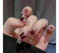 Press On Nails 24pcs Wearable Pink Press On Fake Nails Tips With Glue false nails design Butterfly Lovely Girl With Wearing Tools(H007)