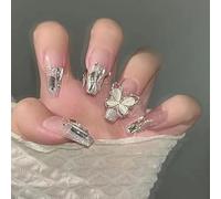 Press On Nails 24pcs Wearable Pink Press On Fake Nails Tips With Glue false nails design Butterfly Lovely Girl false nails With Wearing Tools False Nails(Color4)