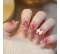 Press On Nails 24pcs Wearable Pink Press On Fake Nails Tips With Glue false nails design Butterfly Lovely Girl false nails With Wearing Tools False Nails(E047)
