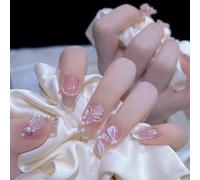 Press On Nails 24pcs Wearable Pink Press On Fake Nails Tips With Glue false nails design Butterfly Lovely Girl With Wearing Tools(MJ-321)