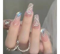 Press On Nails 24pcs Wearable Pink Press On Fake Nails Tips With Glue false nails design Butterfly Lovely Girl With Wearing Tools(A070)