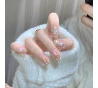 Press On Nails 24pcs Wearable Pink Press On Fake Nails Tips With Glue false nails design Butterfly Lovely Girl false nails With Wearing Tools False Nails(Color5)