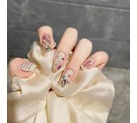 Press On Nails 24pcs Wearable Pink Press On Fake Nails Tips With Glue false nails design Butterfly Lovely Girl With Wearing Tools(MJ-325)