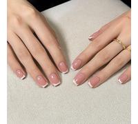Press On Nails, 30-Piece Short Square French Tips, Glossy Natural Pink | Full-Cover False Fingernails In Multiple Widths, Includes Jelly Adhesive Tabs, For At-Home Everyday Wear And Social Events