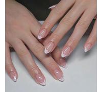 Press On Nails 30PCS - White French Tips with Pink Heart, Medium/Long Almond & Stiletto - Reusable Full-Cover Acrylic False Nails, Natural Fit, All-Season Chic Nail Kit for Wome