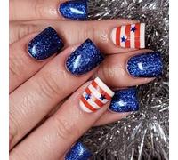 Press On Nails 4th Of July Fake Independence Day Glues On Patriotic False Full Covers Fake Artificial False Nail
