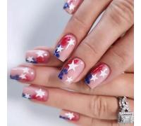 Press On Nails 4th Of July Fake Independence Day Glues Patriotic False Full Covers Fake Independence Day French Tip Press Nail