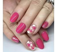 Press On Nails Acrylic Enhancing Nails Look Short Square With Heart Designs Full Covers Golssy Finish Valentine's Day Short Square Nail