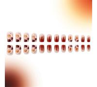 Press On Nails Acrylic Thanksgiving Gift Short Square Glittering Maple Leaves Designs Full Covers For Fall 24Pcs Autumn Manicure Set