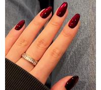 Press on Nails Almond, 24Pcs Red Cat Eye Design Sparkly Re-d False Nails, Stick on Nails for Women, Deep Red Press on Nails Short, Reusable R-ed Fake Nail Cat Eye for Christmas Holiday