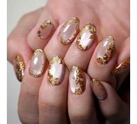 Press On Nails Almond Fake Nails With Flower Glitters Designs Cats Eyes Glossy Stick On Nails Glues On Acrylic Nails