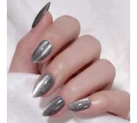 Press On Nails Almond Fake Nails With Glitters Sequins Designs Cats Eyes Glossy Stick On Glues Acrylic Stick Nail