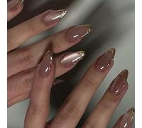 Press On Nails Almond Fake With Cats Eyes Designs Glitters Glues On Glossy False Artificial Glitters Glues On Nail