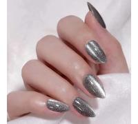 Press On Nails Almond Fake With Glitters Sequins Designs Cats Eyes Glossy Stick Glues Acrylic Cats Eye Press On Nail