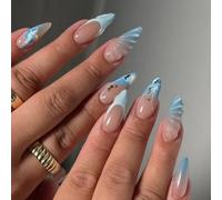Press On Nails Almond False Fashion Stick On False Charm French Tip Quick And Easy To Use Butterfly Nail Art