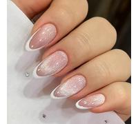 Press On Nails Almond Medium Fake Nails French Tip White Cat Eye False Nail Acrylic 12 Sizes - 30Pcs