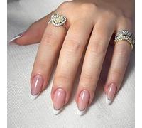 Press On Nails Almond Medium Fake Nails White French Tip False Nail Acrylic 12 Sizes - 24Pcs