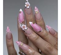 Press On Nails Almond Shaped Fake Glossy Stick Natural Full Covers False Acrylic Glues Design False Nail