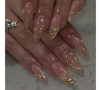 Press On Nails Almond Shaped Fake Glossy Stick On Natural Full Cover False Acrylic Glues On On Nail Coffin Almond French Tip On Nail