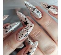 Press On Nails Almond Shaped Fake Nails Glossy Stick On Natural Full Covers False Acrylic Glues Press Nail Coffin Almond French Tip Nail