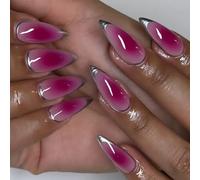 Press on Nails Almond Shaped - Rose Red Full Cover Fake Nails with Easy Application, Gel-like Finish for Women, Reusable Artificial Nails for Daily Wear, Parties,