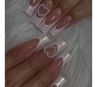 Press On Nails Auroras French Tip Nails Square Nails Tips Fake Nails False Nails With Designs Full Covers Acrylic Nails