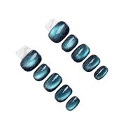 Press On Nails Cat-Eye Fake Nails Handmade Press on Short False Nail Tips Decorated Stick on Trend Solid Color(L-Green)