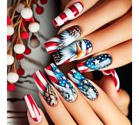 Press On Nails Celebrate Independence Day Nails 24pcs False With Stripes And Star Patterned Fashion Art Flag Nail