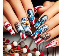 Press On Nails Celebrate Independence Day Nails 24pcs False With Stripes And Star Patterned Fashion Art Patriotic Nail Wraps