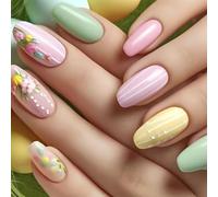 Press On Nails Coffin Fake Nails Flower Designs Stick On Full Covers False Acrylic Glues For Womens Coffin Fake Nail
