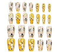 Press on Nails Cute - Press on False Nails | Set of 24 Reusable Bee and Flower Fake Fingernails for Travel Stage Shopping