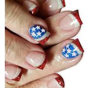 Press On Nails Fake Independence Day Artificial Glues Square False 4th Of July Manicure Decors Independence Day French Tip Press Nail