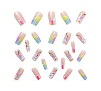 Press On Nails - Fake Nails | Acrylic Nails | Square Press On Nails | Cute Medium Fake Nail With Jelly Glue | Stick On Nails Full Cover | 24 Pieces Colorful Gradient False Nails Set For Women Girls