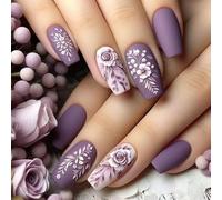 Press on Nails French,Embossed 3D Flower Leaf Long Ballet Frosted Fake Nails, Artificial Nails for Women and Girls -24 pcs