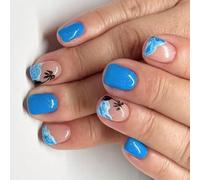 Press On Nails French Tips Fake Nails Square False Nails With Coconuts Tree Designs Full Covers Artifical Acrylic Nails